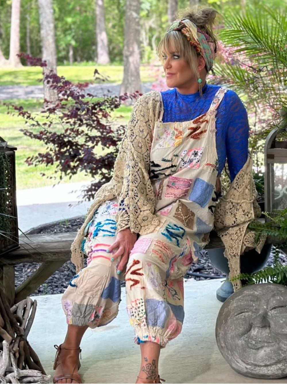 ✨1 LEFT✨Jaded Gypsy Ferris Wheel Dreams Patchwork Boho Jogger Overalls - Picture 2 of 5